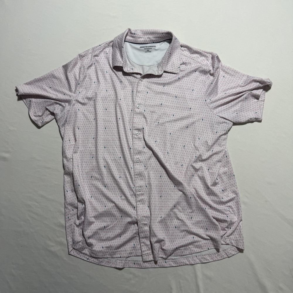 Johnston & Murphy Performance Flamingo Print Shirt Mens XXL Pink Golf 74-9189